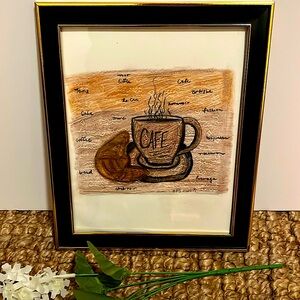 NWT original framed art 1oak Parisian cafe art piece coffee drawing